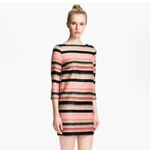 MSGM SHIFT‎ DRESS - THREE-QUARTER SLEEVE W/ BATEAU NECKLINE - PINK STRIPED